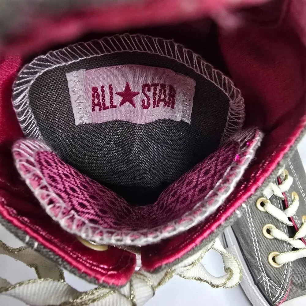 Converse Chuck Taylor All Star Low Double Tongue Sparkle Lace Gray White Pink Sn